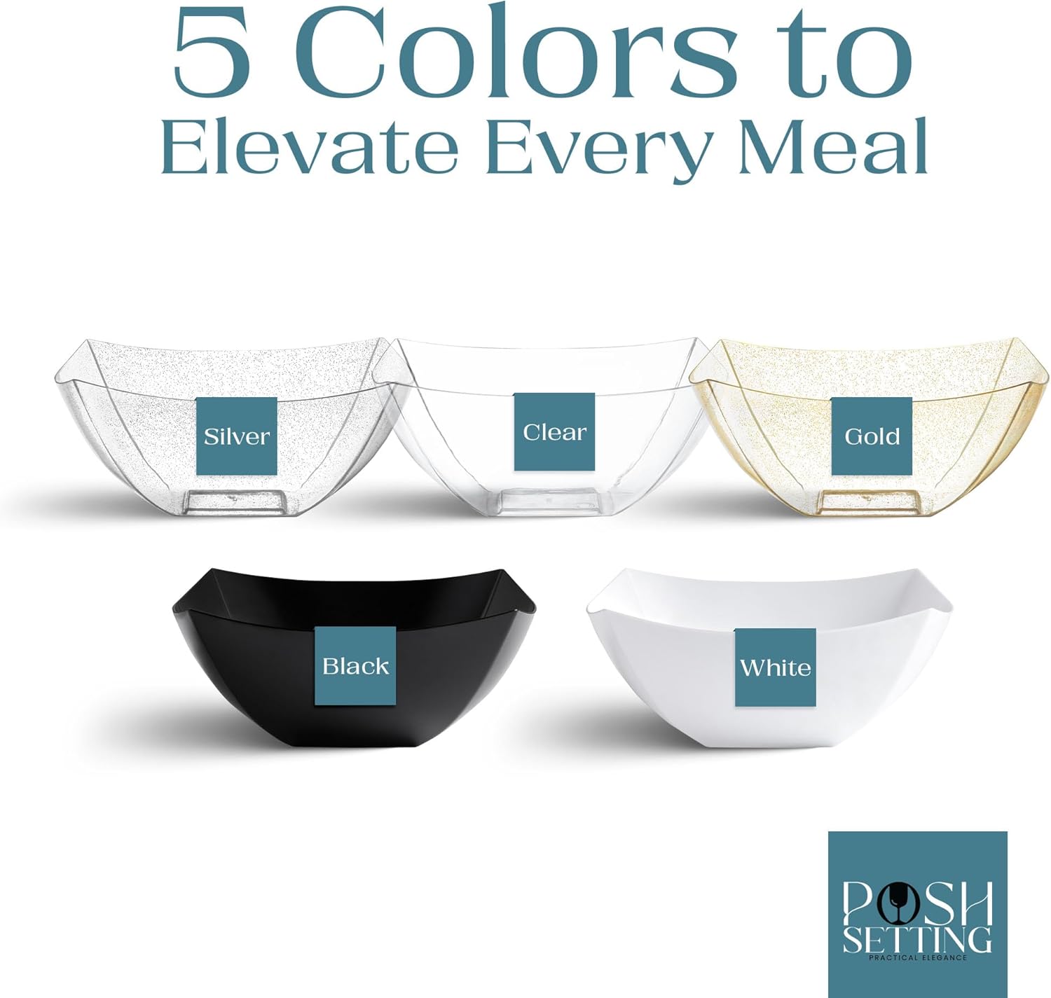 Posh Setting - Clear Plastic Serving Bowls for Party (8oz - 4 Pack) Square, Disposable, Salad & Fruit Bowls for Party Table, Candy Containers for Candy Buffet