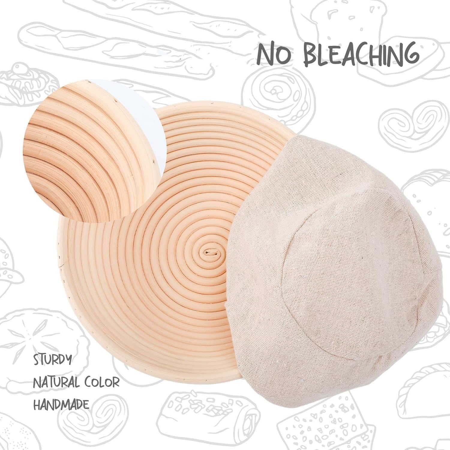 Bread Proofing Baskets Set of 2 8.5 inch Round Dough Proofing Bowls w/Liners Perfect for Home Sourdough Bakers Baking