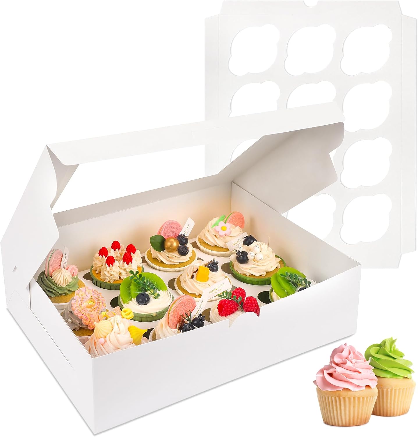 Moretoes 15 Sets Cupcake Boxes, 12 Count Cupcake Containers, 13x10x3.5 Inches Bakery Boxes with Window and Inserts to Fit Muffins, for Birthday Holiday Party Bakery Supplies