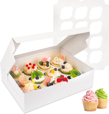 Moretoes 15 Sets Cupcake Boxes, 12 Count Cupcake Containers, 13x10x3.5 Inches Bakery Boxes with Window and Inserts to Fit Muffins, for Birthday Holiday Party Bakery Supplies