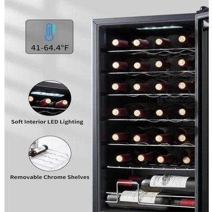 BODEGACOOLER 28 Bottle Compressor Wine Cooler Refrigerator, Mini Fridge with 41-64.4°F Digital Temperature Control Glass Door,Small Freestanding Wine Refrigerator for Red, White and Champagne