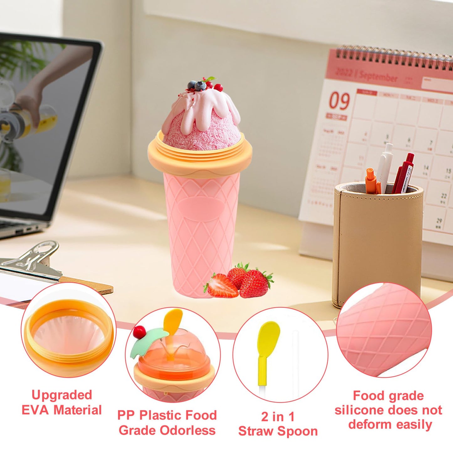 Slushie Maker - DIY Magic Quick Frozen Smoothies Cup for Homemade Milk Shake Ice Cream Maker, Portable Cooling Cup, Double Layer Squeeze Slushy Maker, Birthday Gifts for Kids, Friends, Family