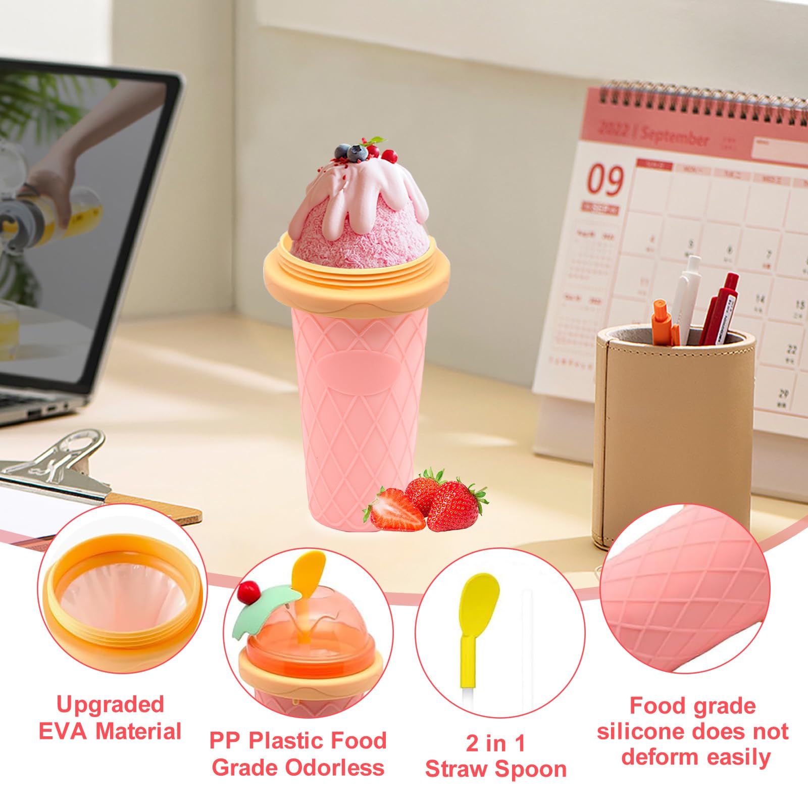 Slushie Maker - DIY Magic Quick Frozen Smoothies Cup do domowej roboty Milk Shake Ice Cream Maker, przenośny kubek chłodzący, dwuwarstwowa wyciskarka Slushie Maker, prezenty urodzinowe dla dzieci, przyjaciół, rodziny