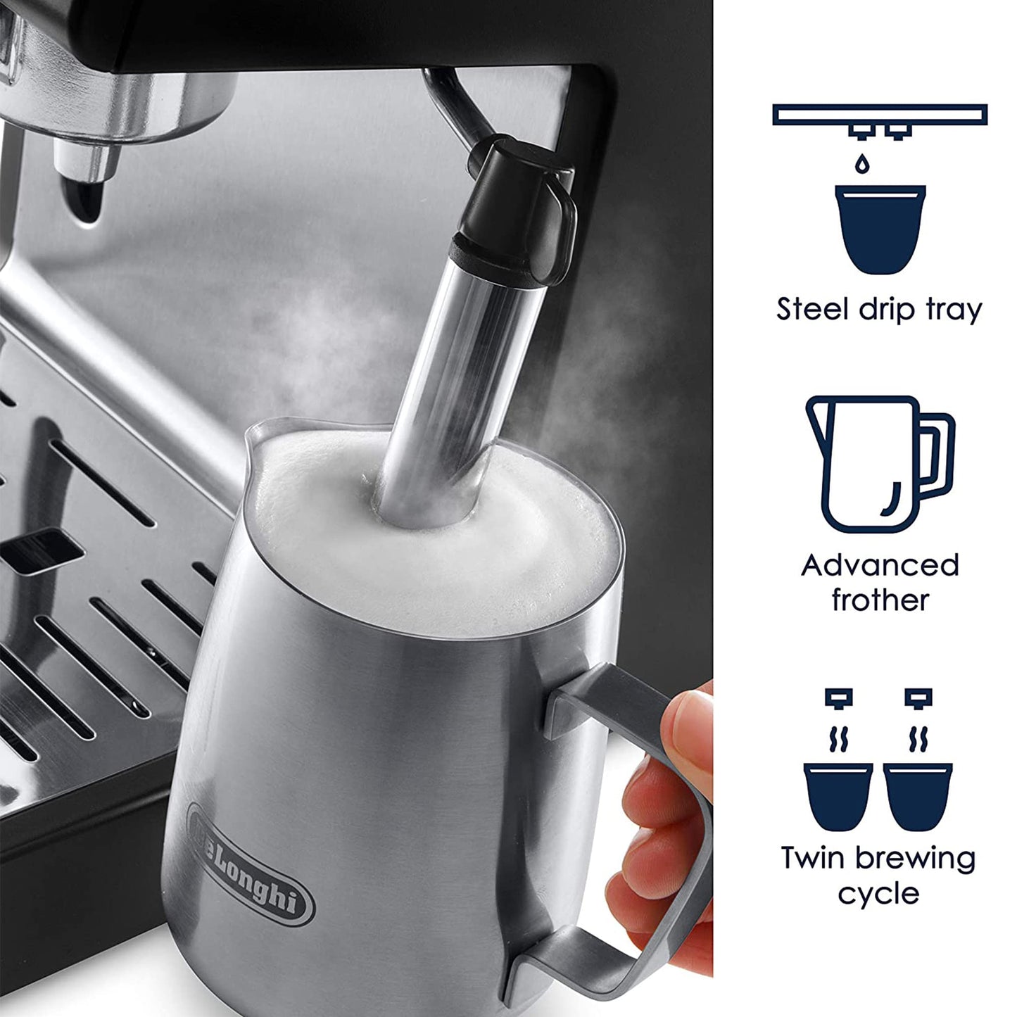 De'Longhi 15-Bar Pump Espresso Machine with Manual Milk Frother for Latte, Cappuccino, Black, ECP3420