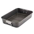 Farberware Bakeware Nonstick Steel Roaster with Flat Rack, 11-Inch x 15-Inch, Gray