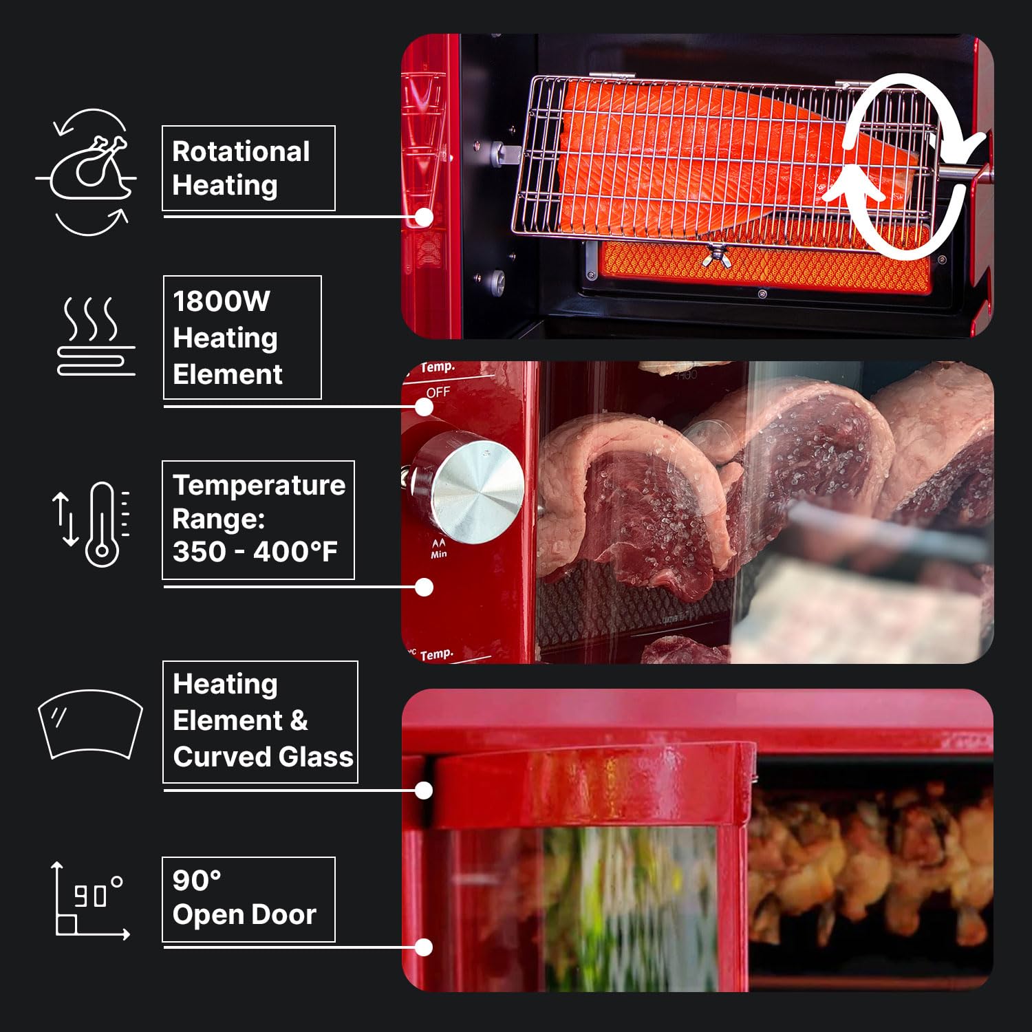 Brazylijski grill rożenowy Churrasco® z palnikiem gazowym i automatycznie obracającymi się szpikulcami do kurczaka z rożna, brazylijskiego grilla i churrasco, maszyny do shawarmy, grilla propanowego - seria 2024