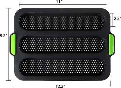 TOPZEA Set of 2 Silicone Baguette Pan, Nonstick French Bread Bake Mold, 8 Gutter Perforated Ham Burger Buns Sandwich Rolls Pans, 3 Wave Long Loaf Toast Mold Baking Tray for Oven Baker