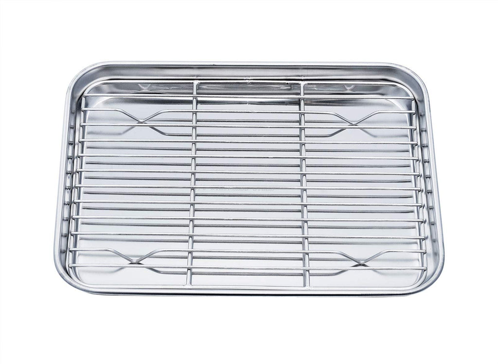 TeamFar Toaster Oven Tray and Rack Set, 9.3’’ x 7’’ x 1’’, Stainless Steel Toaster Oven Pan Broiler Pan, Non Toxic & Healthy, Easy Clean & Dishwasher Safe