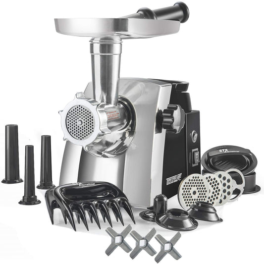 STX Turboforce Cadet 2000 Series 5-In-1 Powerful Home Use Electric Meat Grinder • Sausage Stuffer (3 Sizes) • Kubbe Maker • 4 Grinding Plates • 3 Stainless Steel Blades • Patty Press • 2 Meat Claws