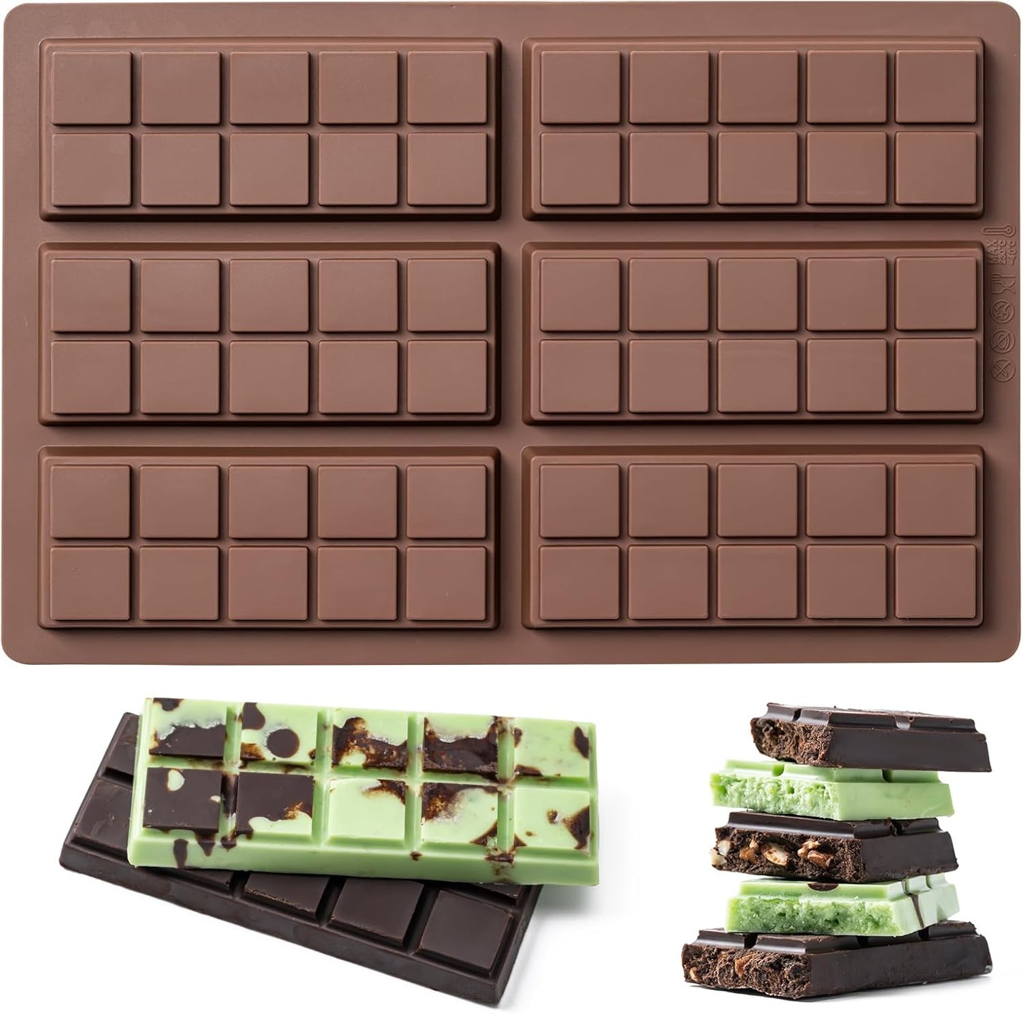 Chocolate Bar Mold,Non-Stick Chocolate Molds, 100% Food Grade Silicone Deep Chocolate Bar Mold for Dubai Chocolate Bar Pistachio, Candy, Knafeh Pistachio Chocolate Bar and More (10 Snap)