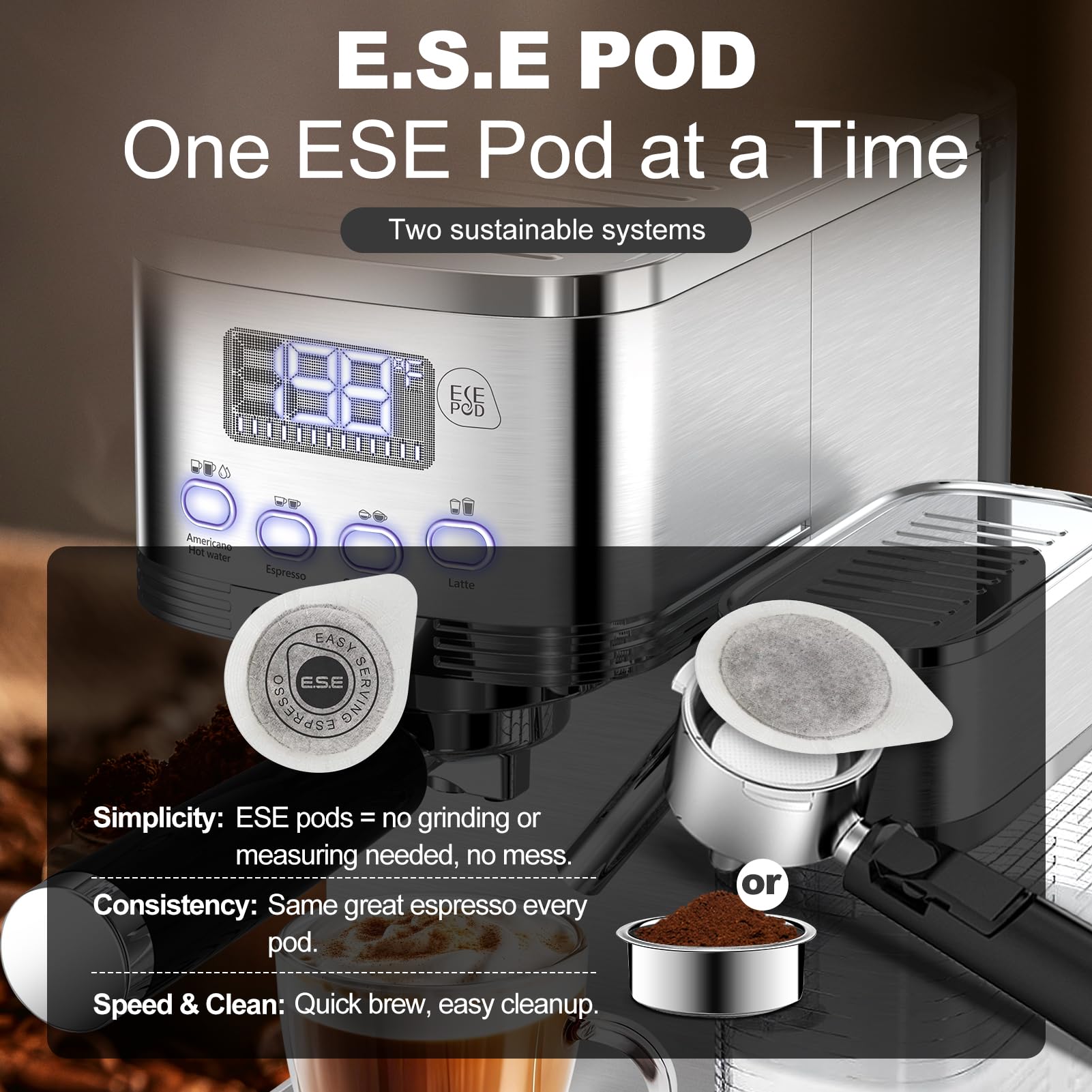 Geek Chef Espresso and Cappuccino Machine with Automatic Milk Frother,20Bar Espresso Maker for Home, for Cappuccino or Latte,with ESE POD filter, Stainless Steel, Gift for Coffee Lover