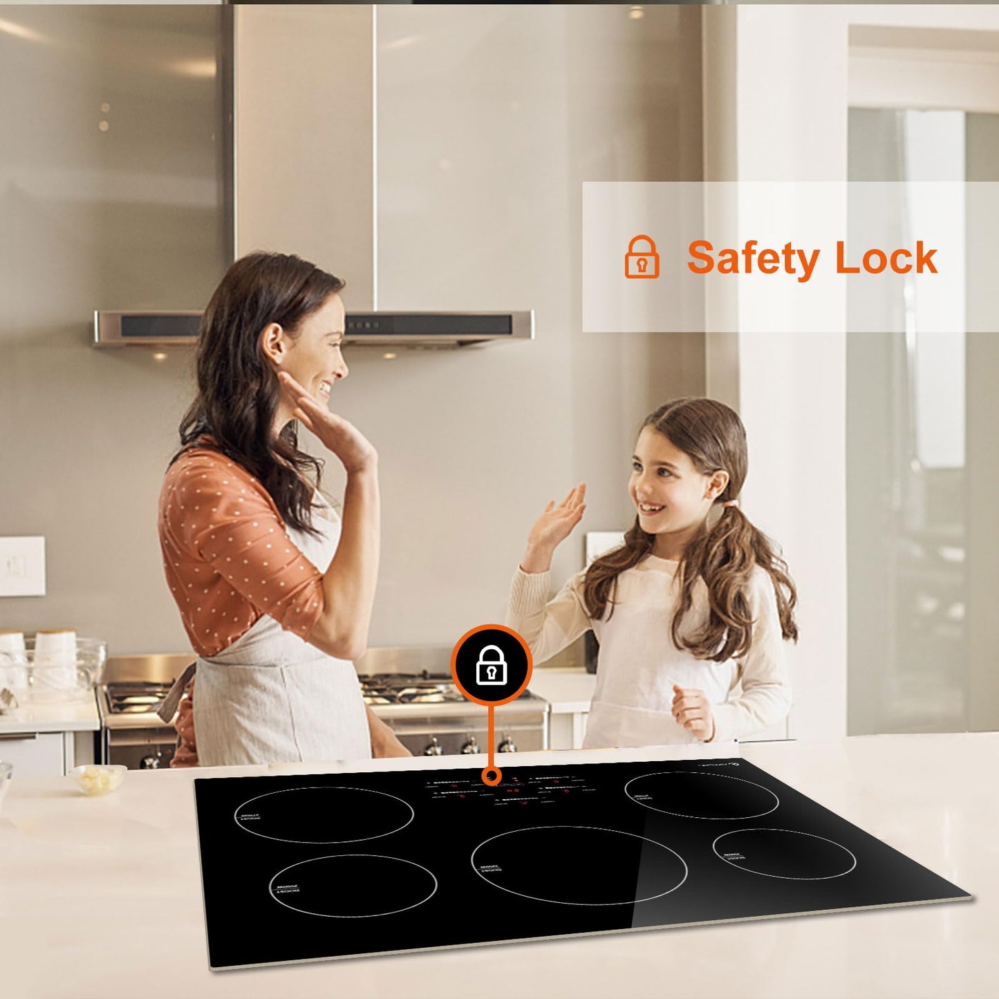 30 Inch10600W Induction Cooktop,AMZCHEF 9 Levels Electric Cooktop with 5 BOOST Burners,Bulid-in Induction Cooktop Control by Slide Touchscreen,Child Safety Lock,Independent Timer,No plug,240V