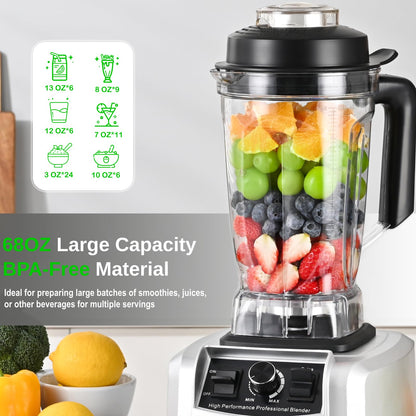 Kitchen in the box Blender, 68 OZ Professional Countertop Blender, 1450W High Performance 2HP Blender, BPA Free Large Capacity Blender, Smoothies, Ice Crush, Milkshake (Silver)