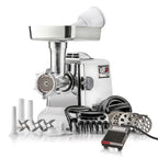 STX Megaforce 3000 Powerful Air Cooled 6-In-1 Heavy Duty Electric Meat Grinder with Foot Pedal • Sausage Stuffer • Kubbe Maker • Burger/Slider Maker • 2 Meat Claws • 3 S/S Blades • 5 Grinding Plates