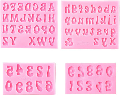 Letters Molds and Numbers Molds, Silicone Fondant Mold Chocolate Molds, 0-9 Number and 26 Letters Silicone Molds for Baking Desserts and Cake Decoration (4 pack)