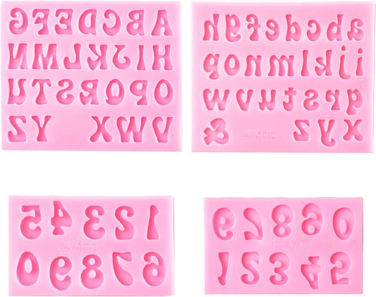 Letters Molds and Numbers Molds, Silicone Fondant Mold Chocolate Molds, 0-9 Number and 26 Letters Silicone Molds for Baking Desserts and Cake Decoration (4 pack)