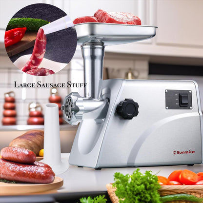 Sunmile SM-G33 Electric Meat Grinder - 1HP 800W Max Power - ETL Stainless Steel Meat Grinder Mincer Sausage Stuffer, Stainless Steel Blade and Plates and 1 Sausage Maker