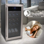 nutrichef 15 Bottle Fridge | Red and White Chiller | Adjustable Temp Control 41°F to 64°F | Ultra Quiet Operation | Mini Wine Cooler Built for Home, Office, Kitchen Counter, 27x13x17, Stainless Steel