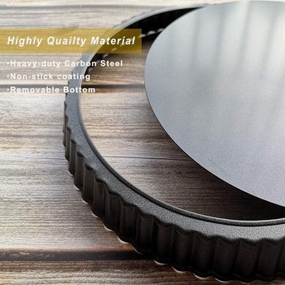 11 & 9 Inch Round Tart Pans with 2Pcs 4'' Mini Pans. Removable Bottom, Non-Stick Coating, Rugged Carbon Steel for Tart Quiche Pie Making. Gift for Christmas Thanksgiving Party Festival Family