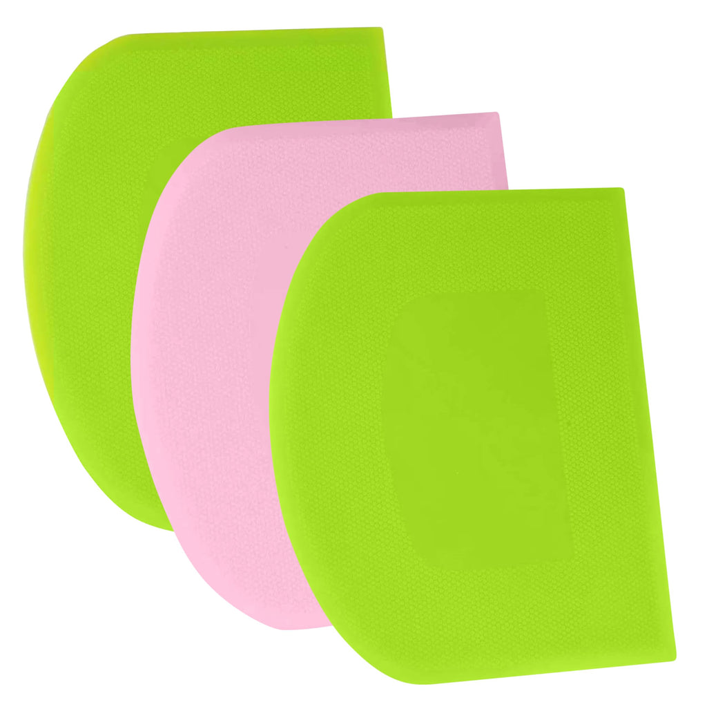SURDOCA Dough Scraper Bench Scraper - 3P 4.7x3.7" Plastic Flexible Bowl Scraper, Sharp Edge & Angles Cake Scraper. Non-Slip Bakeware Decorating Tools Sculpting & Modeling Tools - Green+White+Green