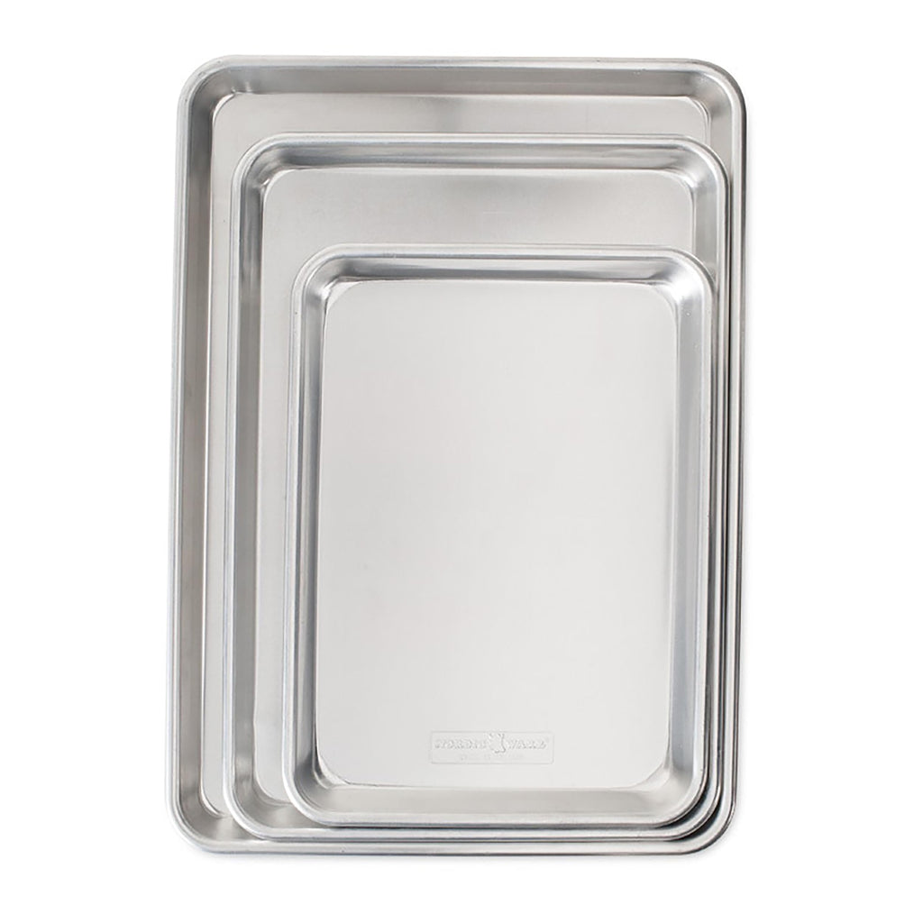 Nordic Ware Naturals Half Sheet Set - USA Made Aluminum Commercial Quality Sheet Pan for Baking or Roasting, Encapsulated Galvanized Steel Rim Prevents Warping, 2pk Half + 1/8 Sheet