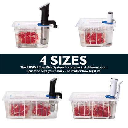 LIPAVI Sous Vide System Model NXC10-UNIR - with C10 Container, N10X Rack and an Universal lid - fits virtually any sous vide machine up to 2.755 inches (70mm) in diameter