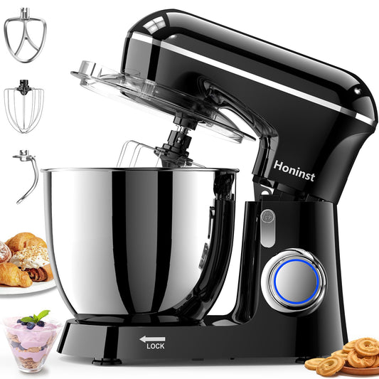 Honinst Stand Mixer, 6.5QT 10-Speed Tilt-Head Electric Stand Mixer, 3-In-1 Kitchen Mixer with Bowl, Dough Hook, Whisk and Beater, Food Mixer for Baking, Cake and Most Home Cooks, Black