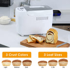 Patioer 3LB Bread Maker Machine Automatyczna maszyna do pieczenia chleba z podwójnymi mieszadłami 15 w 1 Maszyna do pieczenia chleba z ustawieniem bezglutenowym, 3 rozmiary bochenków 3 kolory skórki, nieprzywierająca blacha do pieczenia, biała