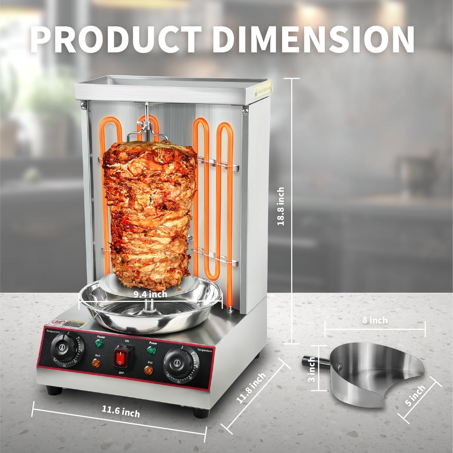 XXUNYNUIN Electric Shawarma Grill Machine Doner Kebab Machine Vertical Broiler Grill Gyro Rotisserie Oven with Meat Catch Pan