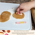 Home-X Cookie Stamps - Alphabet, Numbers & Symbols, DIY Fondant Embosser for Cookie & Cake Decorating - 96 Pieces Fondant Letter Stamps for Clay with Storage Bag - Pink & Yellow