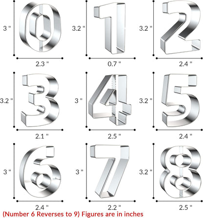 9PCS Number Cookie Cutters Set, Birthday Numbers 0-8(6 Reverses to 9), Stainless Steel Cookie Cutters for Baking, Number Shaped Baking Tool for Homemaking Biscuits, Cookie, Dough