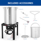 OuterMust 30 QT. Turkey Fryer Set 50,000 BTU Carb Boil Pot with Basket and Burner Set, Ideal for Cooking Turkey, Crawfish, Crab
