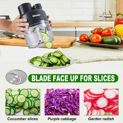 Mini Food Processors 4 Cup,Electric Food Chopper,Small Meat Grinder with 2 Bowls,2 Speed & 2 Different Function Blades for Vegetable, Meat, Nuts,Functions for Mincing, Dicing, Shredding,Slicing