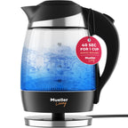 Czajnik elektryczny Mueller Living, czajnik elektryczny do zagotowania wody, 1500 W SpeedBoil Teach, automatyczne wyłączanie, 1,8 l bezprzewodowy z oświetleniem LED, czajnik ze szkła borokrzemianowego, podgrzewacz wody, bez BPA