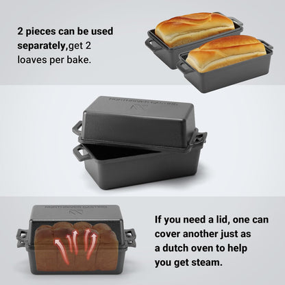 9×5 Inch Cast Iron Loaf Pan with Lid | Bread Baking Pans | Even Heat Distribution for Homemade Bread, Cake, Meatloaf, 2 Piece Set