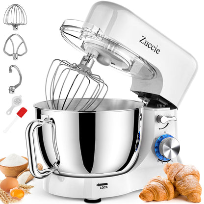 Stand Mixer, Zuccie 4.8QT Kitchen Electric Stand Mixer, 380W Motor Power Food Mixer, 8+P-Speed Dough Mixer with Dough Hook, Wire Whip & Beater, White