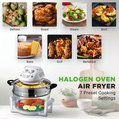 NutriChef Halogen Oven Countertop Air Fryer - 1200W 13QT Infrared Convection Cooker w/ Stainless Steel Cooking Bowl For Healthy Meals, Great for Chicken, Steak, Fish, Ribs, Shrimp, More -AZPKAIRFR48