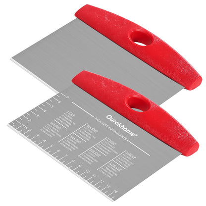 Ourokhome Dough Pastry Bench Cutter Scraper, Stainless Steel Pizza Cutter for Kitchen Baking, Dishwasher Safe, Anti-Wear Laser-Engraved Measuring Scale and Conversion Chart, 2 Pack, Black