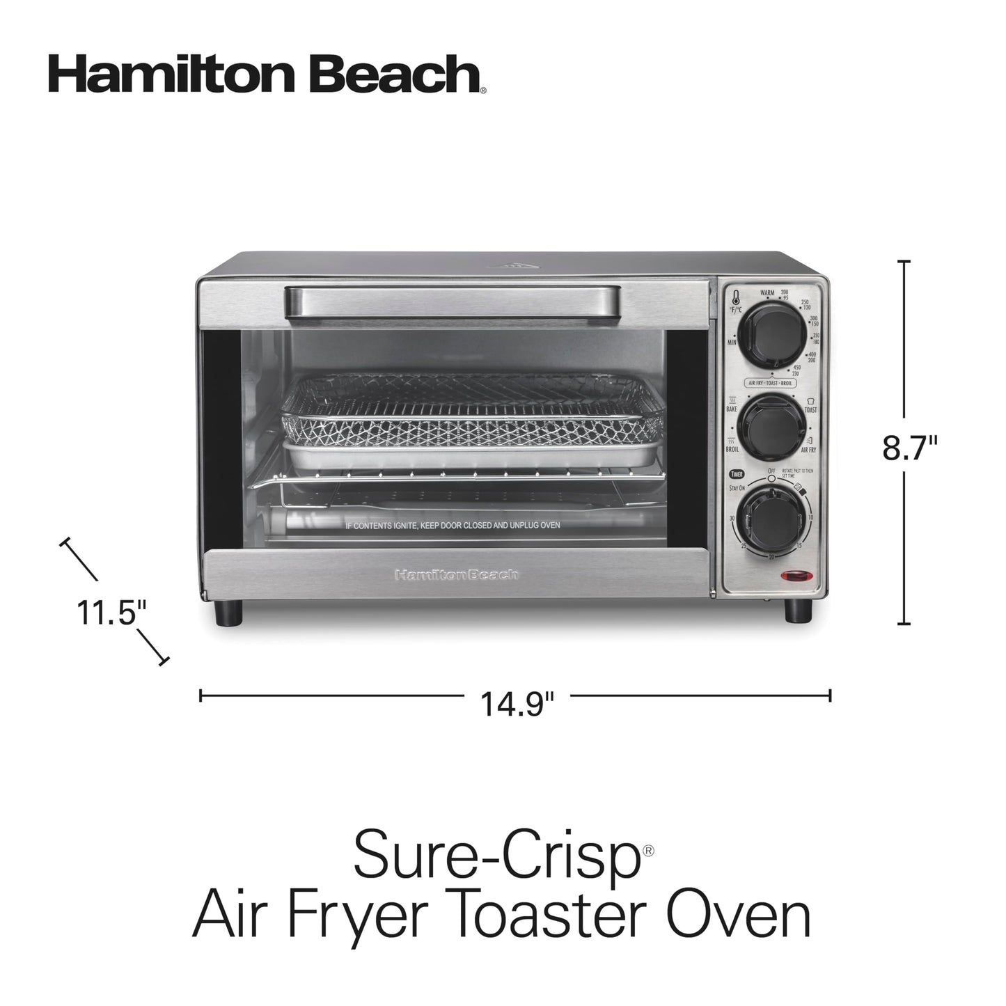 Hamilton Beach Sure-Crisp Toaster Oven Air Fryer Combo, Fits 9” Pizza, 4 Slice Capacity, Powerful Circulation, Auto Shutoff, Stainless Steel (31403)