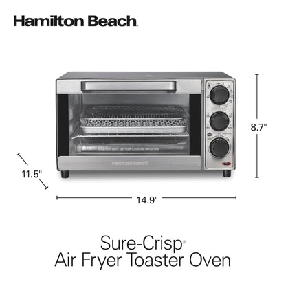 Hamilton Beach Sure-Crisp Toaster Oven Air Fryer Combo, Fits 9” Pizza, 4 Slice Capacity, Powerful Circulation, Auto Shutoff, Stainless Steel (31403)