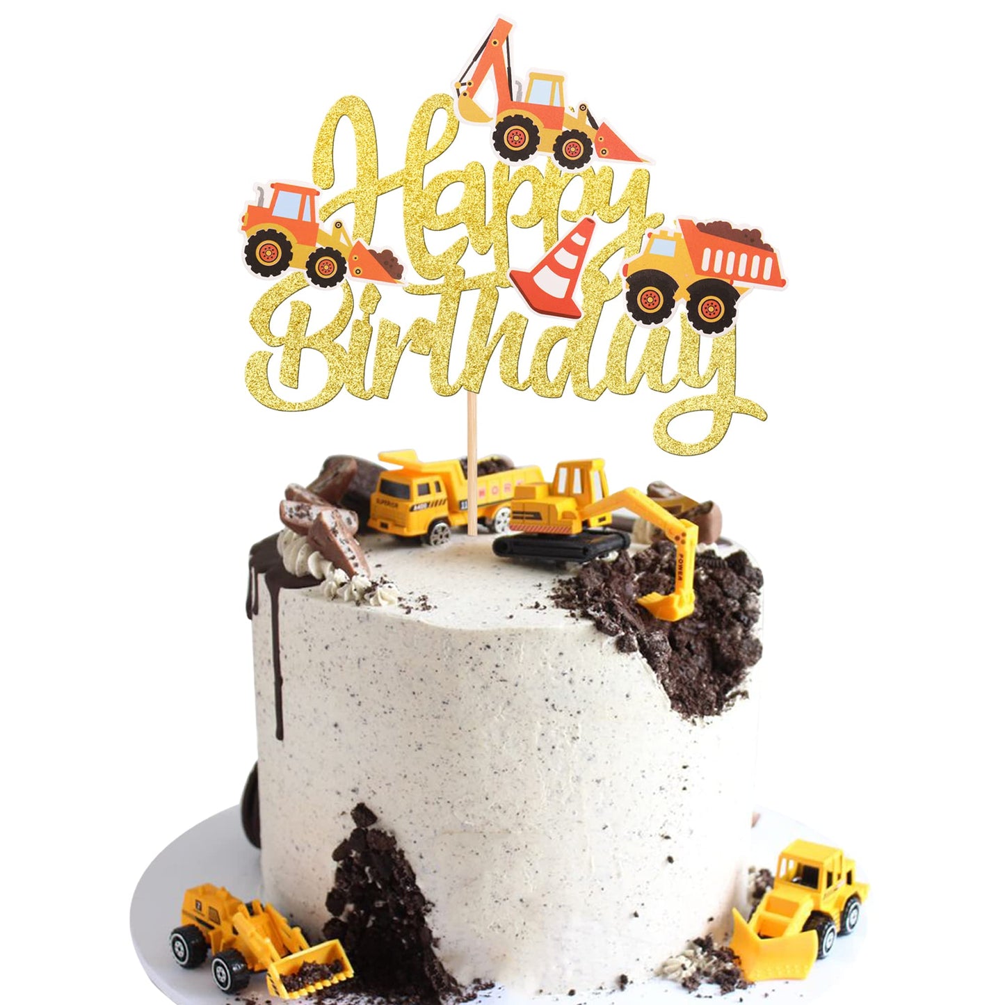 36 PCS Construction Cupcake Toppers Stop Sign Dump Truck Excavator Tractor Party Cake Food Picks Decorations for Construction Theme Baby Shower Kids Birthday Party Supplies