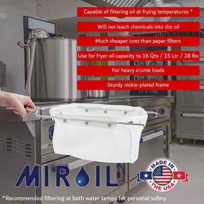 MirOil Oil Filter Pot Combo Set, Grease Bucket Oil Storage Pot, Safety Lid, Holds up to 55lbs Oil, Low Profile with Castor Mobility Base, Includes a B6PS Reusable Filter Bag