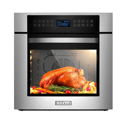 Empava 24" Electric Convection Single Wall Oven 10 Cooking Functions Deluxe 360° ROTISSERIE with Sensitive Touch Control in Stainless Steel