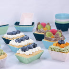 24Pack Silicone Muffin Cups, Reusable Cupcake Liners Molds for Baking, 3 Shapes Lunch Box Bento Dividers-Round, Square, and Rectangular (Neutral Colors, Regular Size)