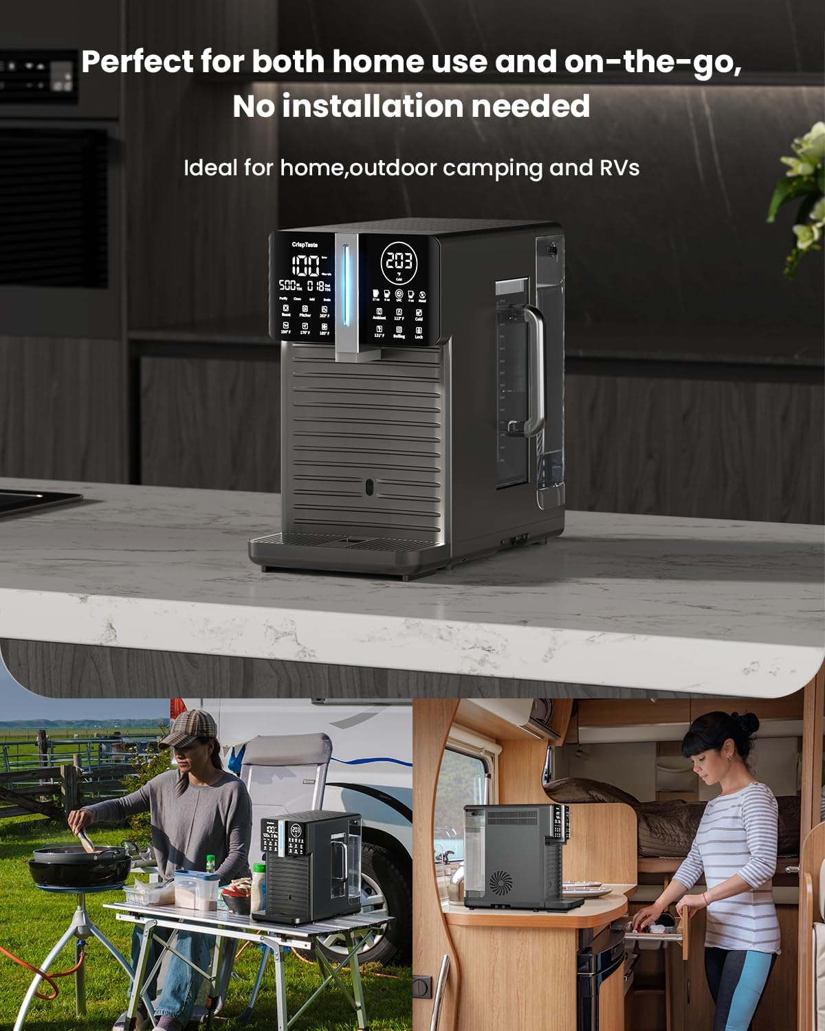 8-Stage Countertop Reverse Osmosis System, UVC & Alkaline Countertop Water Filter Hot and Cold, Hidden Carafe Design Countertop RO System NSF 58 & 372 Certified and SGS Tested, 4:1 Pure to Drain