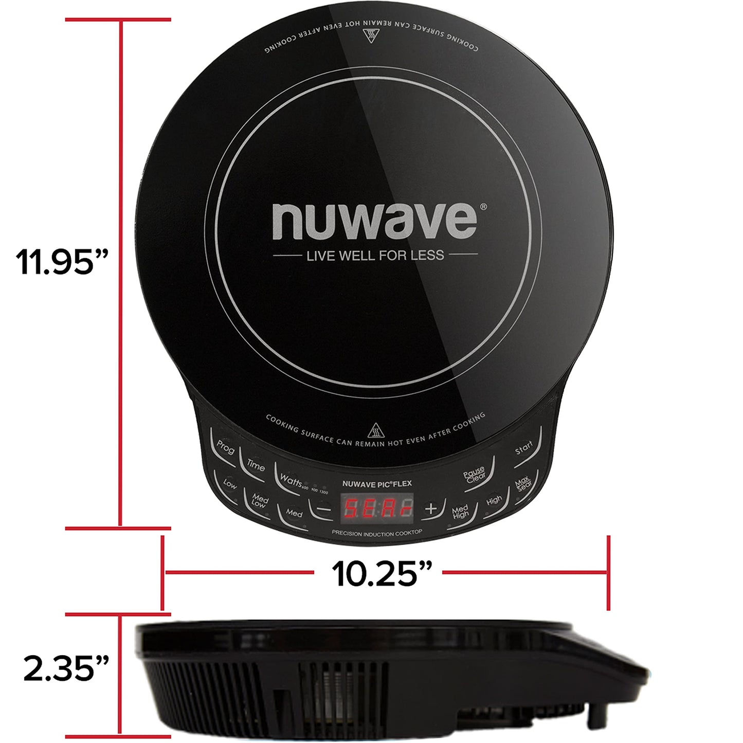 Nuwave Flex Precision Induction Cooktop, 10.25” Shatter-Proof Ceramic Glass, 6.5” Heating Coil, 45 Temps from 100°F to 500°F, 3 Wattage Settings 600, 900 & 1300 Watts, Black (Renewed)