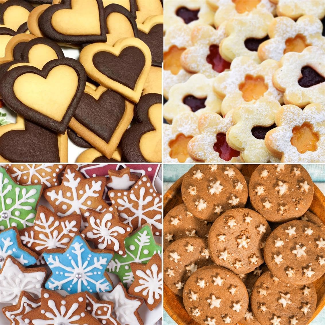 Metal Cookie Cutters Set 12 Pieces, Stainless Steel 3 Heart Cookie Cutters, 3 Star Cookie Cutters, 3 Flower Cookie Cutters, 3 Round Cookie Cutters for Valentine's Day Christmas Holiday