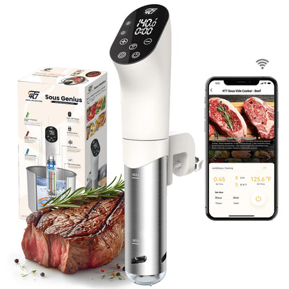 4T7 Sous Vide Machine 1100W, Sous Vide Precision Cooker, Waterproof Wifi App Control, Ultra Quiet Immersion Circulator with Recipes, Accurate Temperature and Time Control with Adjustable Clamp, White