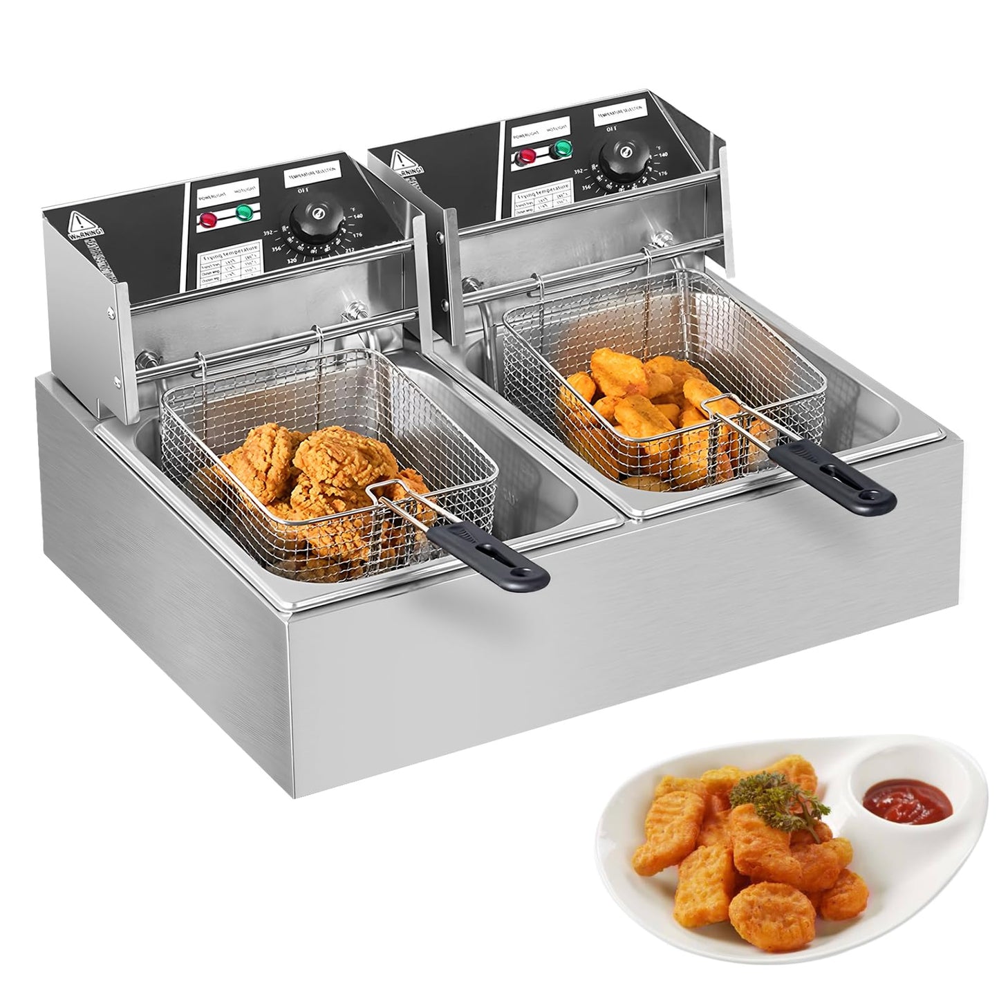 XYJBHB Electric Deep Fryer, 20.72 QT Commercial Deep Fryer with Temperature Control and Removable Frying Basket and Easy to Clean Stainless Steel Body, Silver for Commercial and Domestic Kitchens