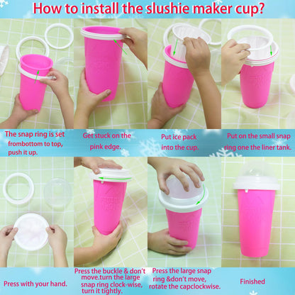 Slushie Maker Cup - DIY Magic Slushy Maker Squeeze Cup, Portable Smoothie Squeeze Cup for Juices, Milk and Ice Cream Make, Double Layer Squeeze Slushy Maker Cup, Birthday Gifts for Friends&Family Pink